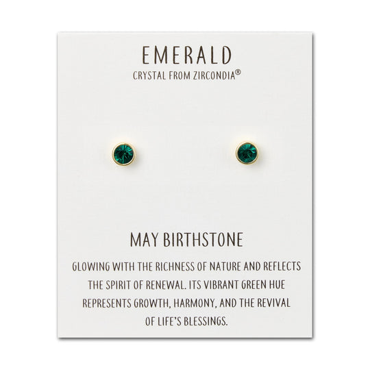 Gold Plated May (Emerald) Birthstone Earrings Created with Zircondia® Crystals - Philip Jones Jewellery
