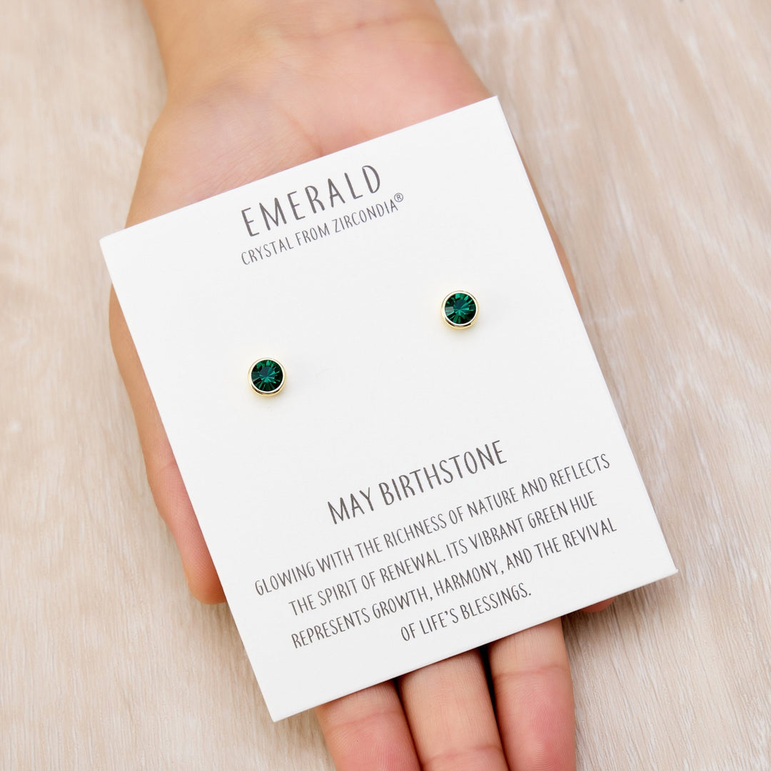 Gold Plated May (Emerald) Birthstone Earrings Created with Zircondia® Crystals - Philip Jones Jewellery