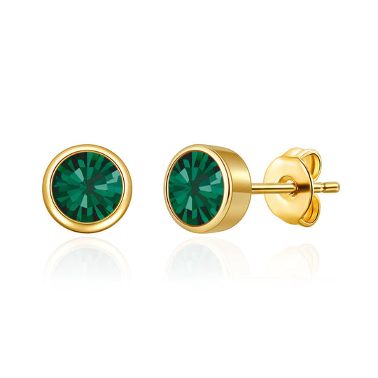 Gold Plated May (Emerald) Birthstone Earrings Created with Zircondia® Crystals - Philip Jones Jewellery