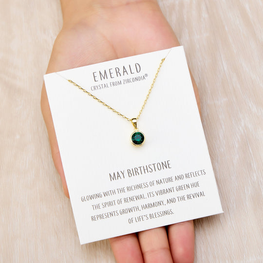Gold Plated May (Emerald) Birthstone Necklace Created with Zircondia® Crystals - Philip Jones Jewellery