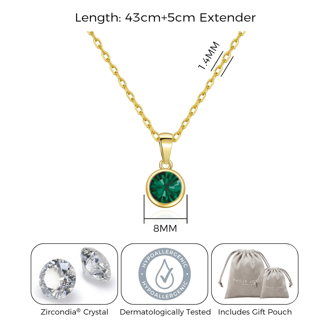 Gold Plated May (Emerald) Birthstone Necklace Created with Zircondia® Crystals - Philip Jones Jewellery