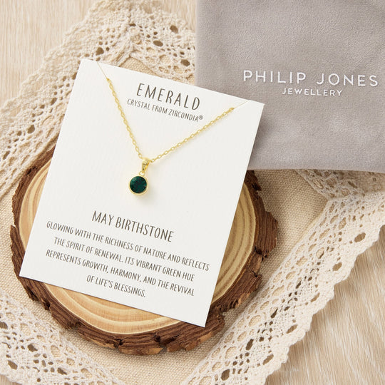 Gold Plated May (Emerald) Birthstone Necklace Created with Zircondia® Crystals - Philip Jones Jewellery
