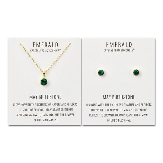 Gold Plated May (Emerald) Birthstone Necklace & Earrings Set Created with Zircondia® Crystals - Philip Jones Jewellery