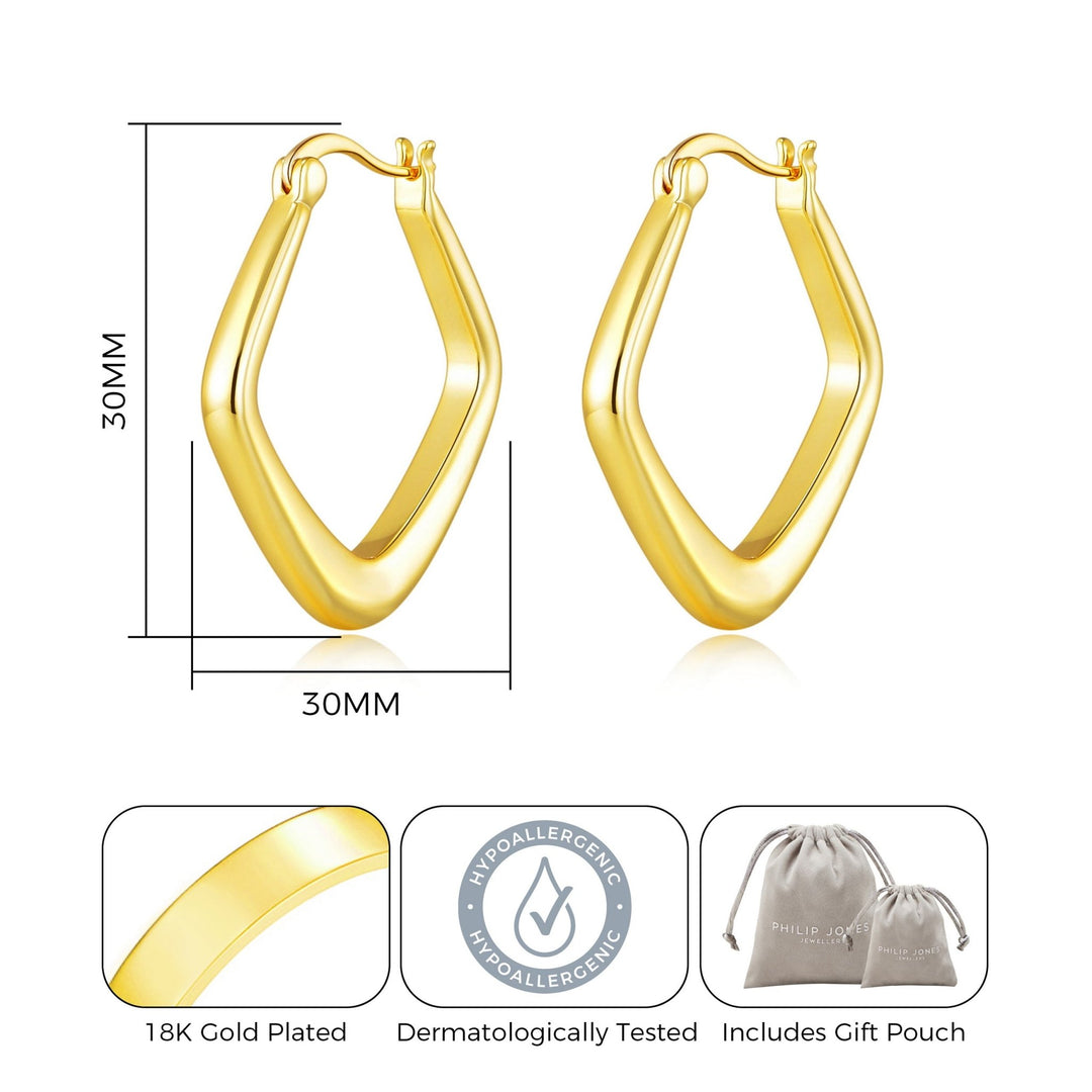 Gold Plated Medium Chunky Hoop Earrings - Philip Jones Jewellery
