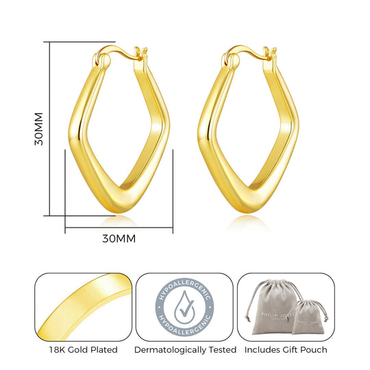 Gold Plated Medium Chunky Hoop Earrings - Philip Jones Jewellery