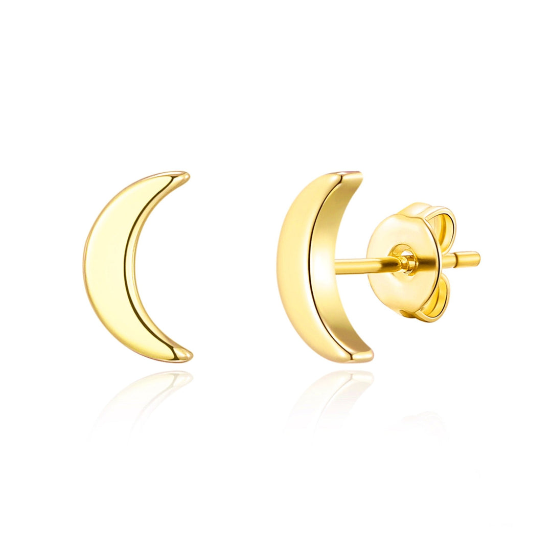 Gold Plated Moon Stud Earrings - Philip Jones Jewellery