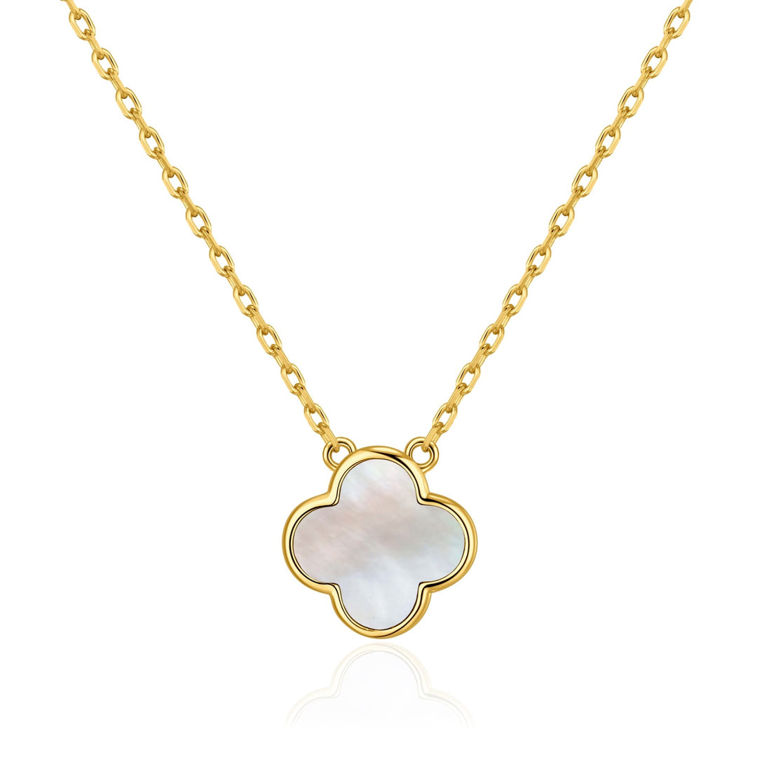 Gold Plated Mother of Pearl Gemstone Clover Necklace - Philip Jones Jewellery