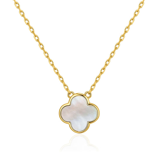 Gold Plated Mother of Pearl Gemstone Clover Necklace - Philip Jones Jewellery