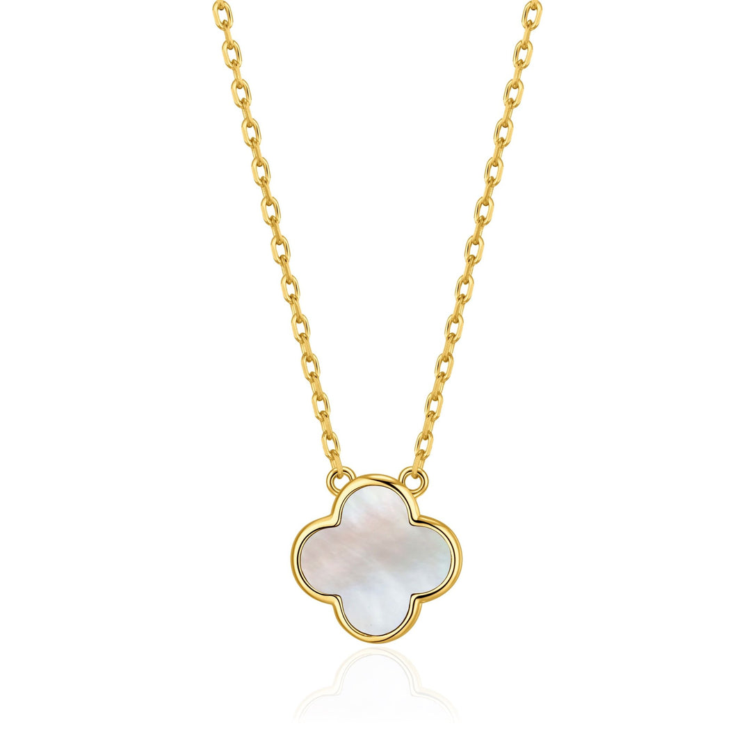 Gold Plated Mother of Pearl Gemstone Clover Necklace - Philip Jones Jewellery