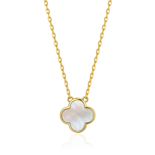 Gold Plated Mother of Pearl Gemstone Clover Necklace - Philip Jones Jewellery