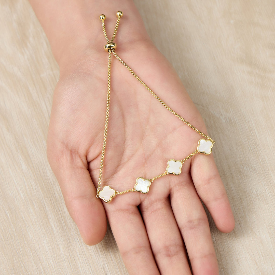 Gold Plated Mother Of Pearl Multi Clover Friendship Bracelet - Philip Jones Jewellery
