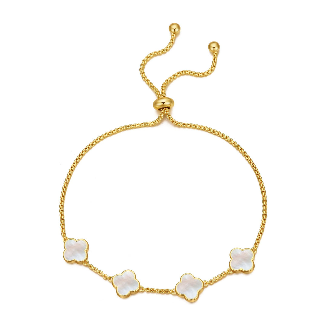 Gold Plated Mother Of Pearl Multi Clover Friendship Bracelet - Philip Jones Jewellery