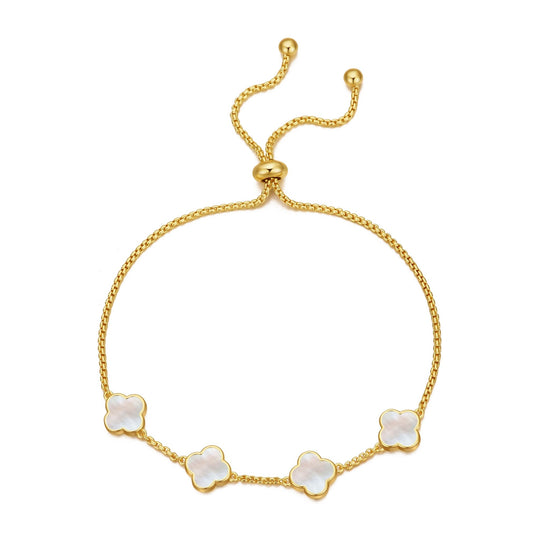 Gold Plated Mother Of Pearl Multi Clover Friendship Bracelet - Philip Jones Jewellery