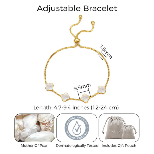Gold Plated Mother Of Pearl Multi Clover Friendship Bracelet - Philip Jones Jewellery
