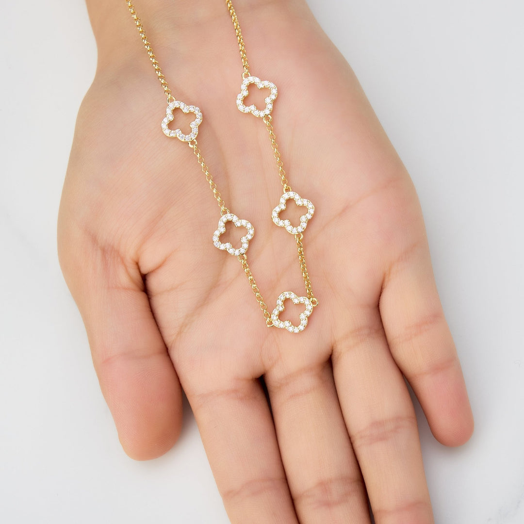 Gold Plated Multi Clover Necklace Created with Zircondia® Crystals - Philip Jones Jewellery