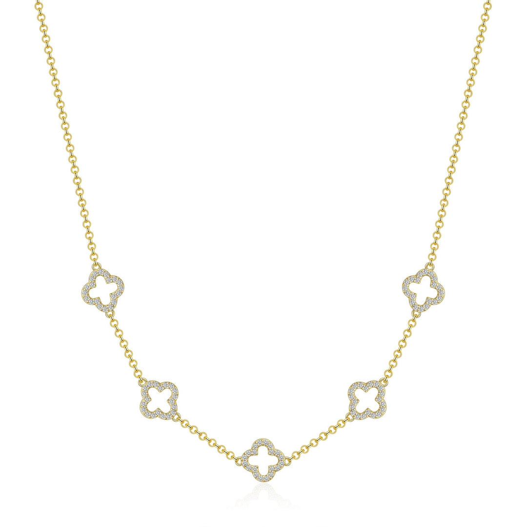 Gold Plated Multi Clover Necklace Created with Zircondia® Crystals - Philip Jones Jewellery