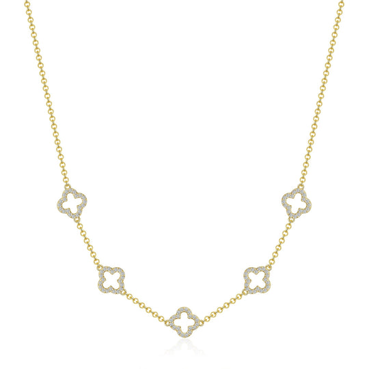Gold Plated Multi Clover Necklace Created with Zircondia® Crystals - Philip Jones Jewellery