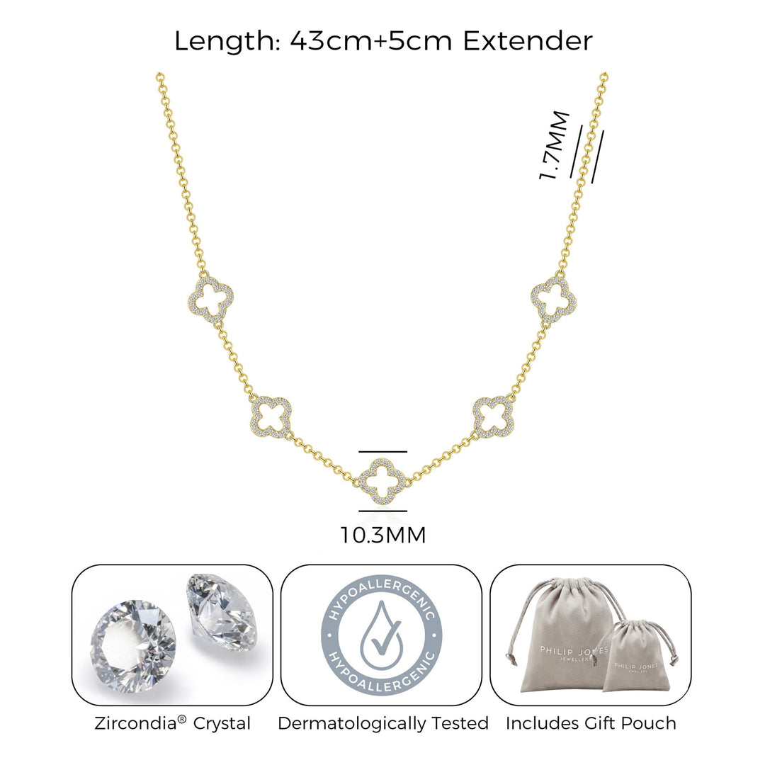 Gold Plated Multi Clover Necklace Created with Zircondia® Crystals - Philip Jones Jewellery