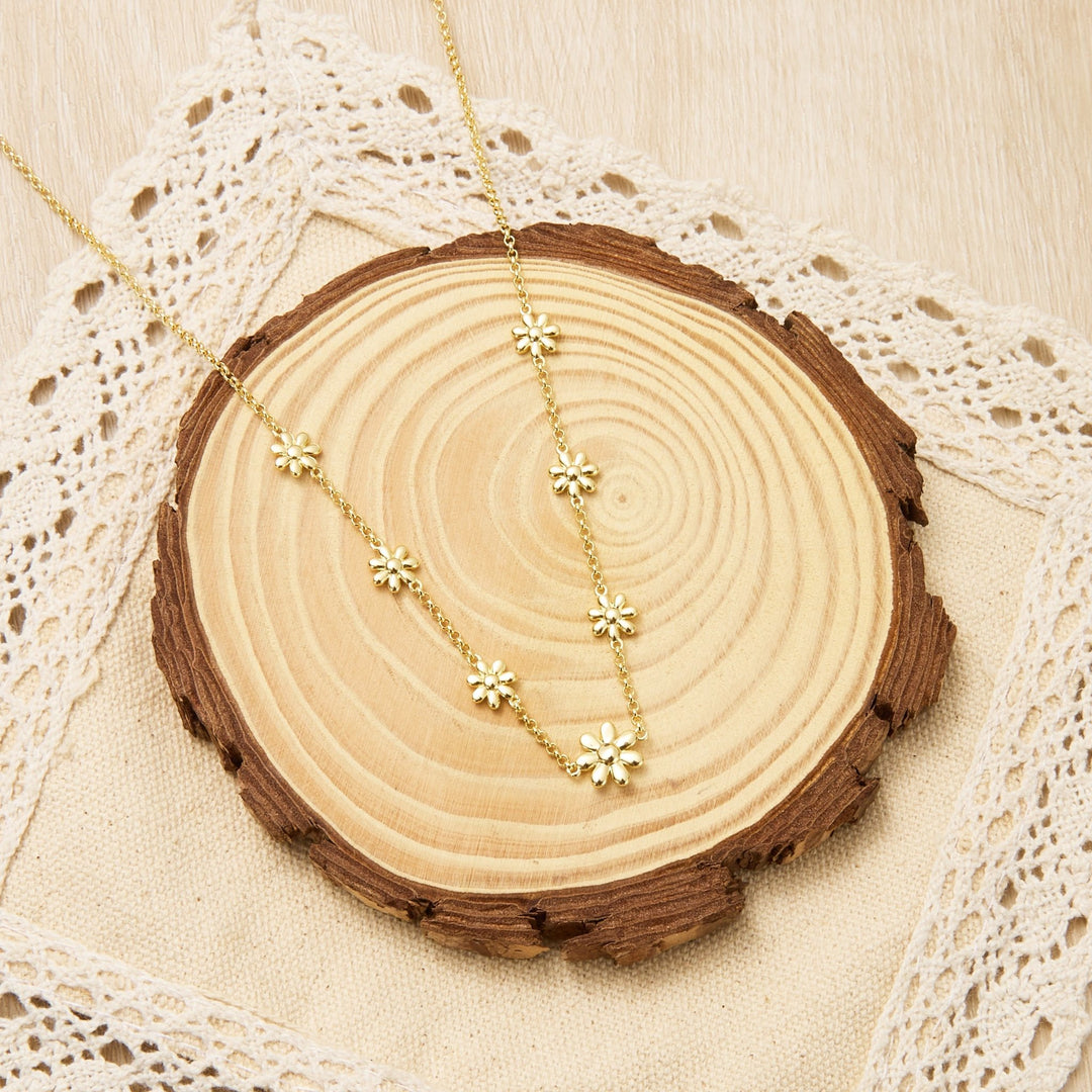 Gold Plated Multi Daisy Necklace - Philip Jones Jewellery