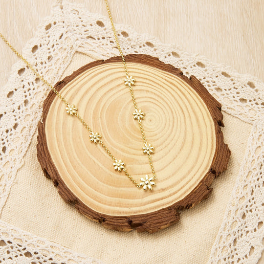 Gold Plated Multi Daisy Necklace - Philip Jones Jewellery