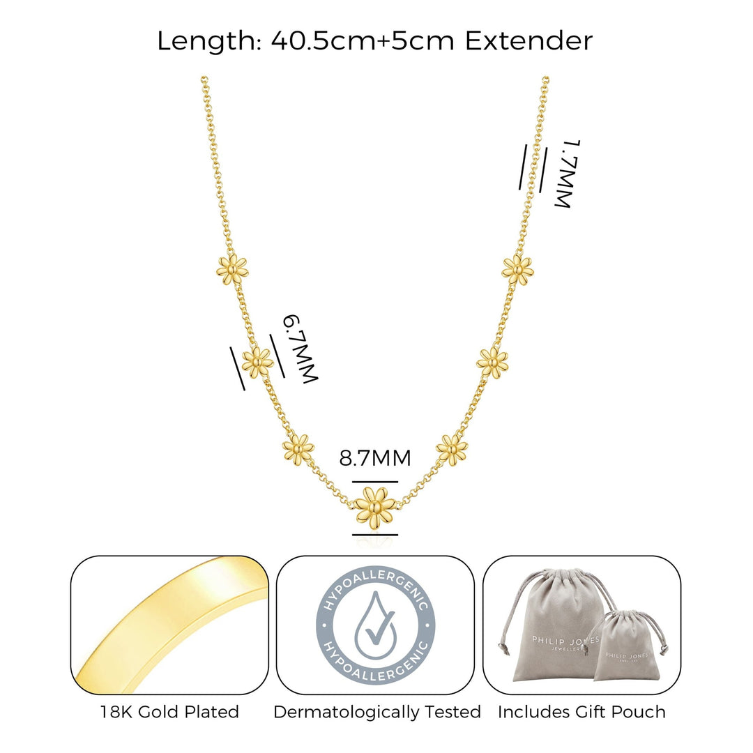 Gold Plated Multi Daisy Necklace - Philip Jones Jewellery