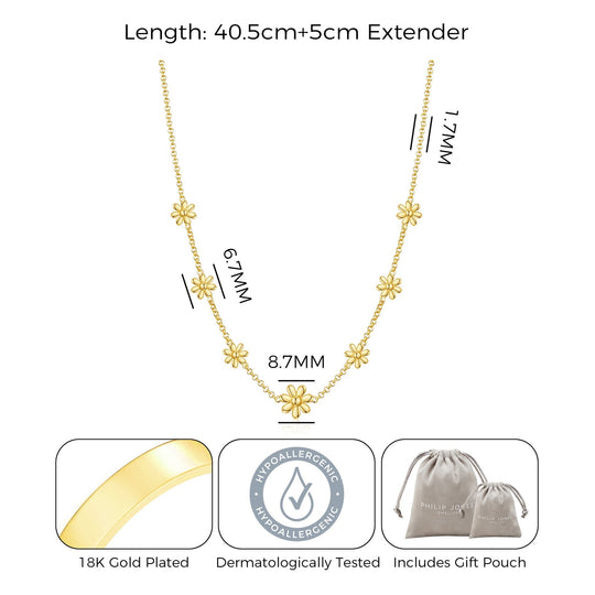 Gold Plated Multi Daisy Necklace - Philip Jones Jewellery