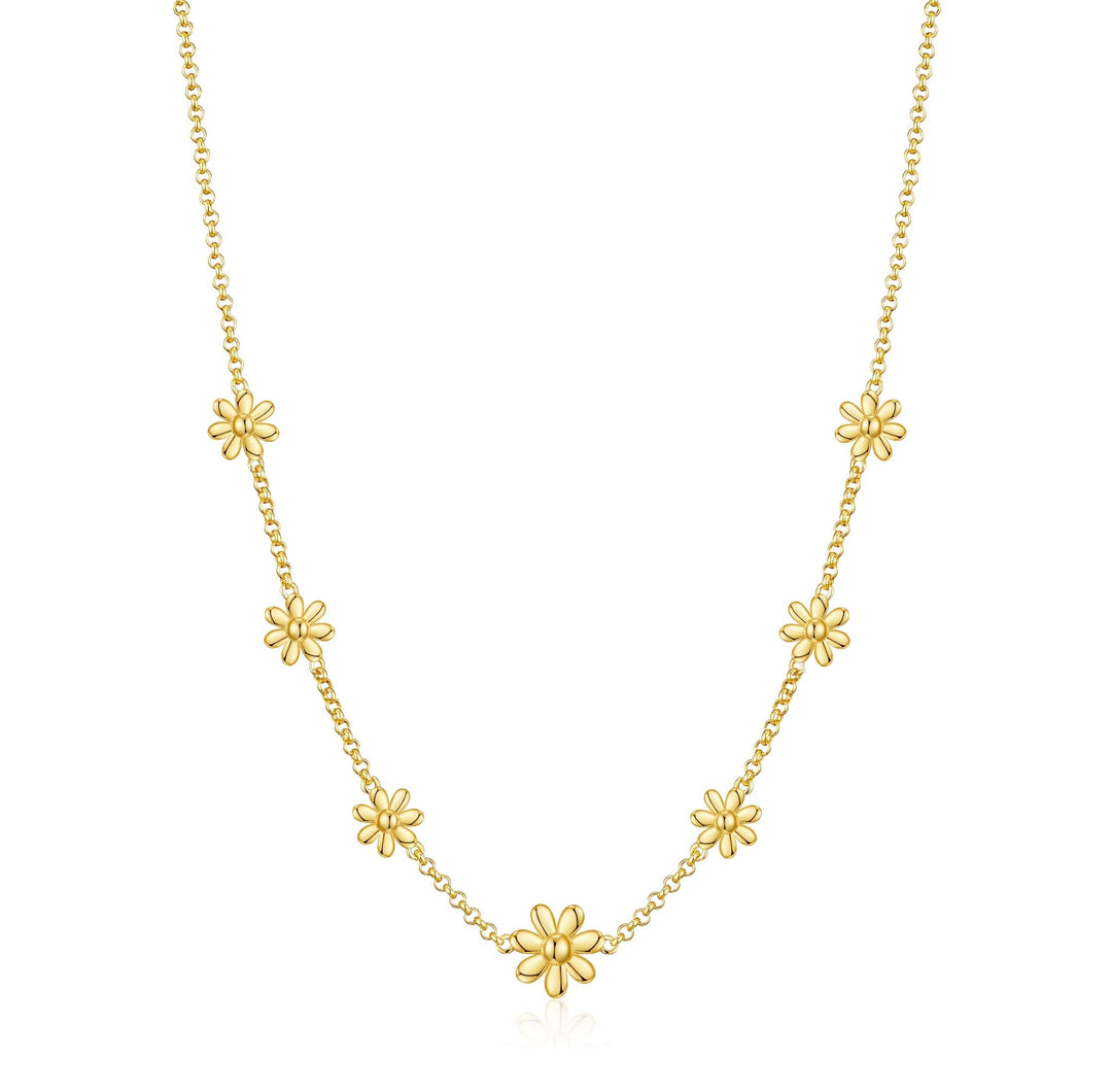 Gold Plated Multi Daisy Necklace - Philip Jones Jewellery
