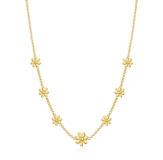 Gold Plated Multi Daisy Necklace - Philip Jones Jewellery