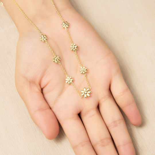 Gold Plated Multi Daisy Necklace - Philip Jones Jewellery