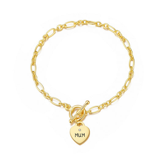 Gold Plated Mum Charm Bracelet Created with Zircondia® Crystals - Philip Jones Jewellery