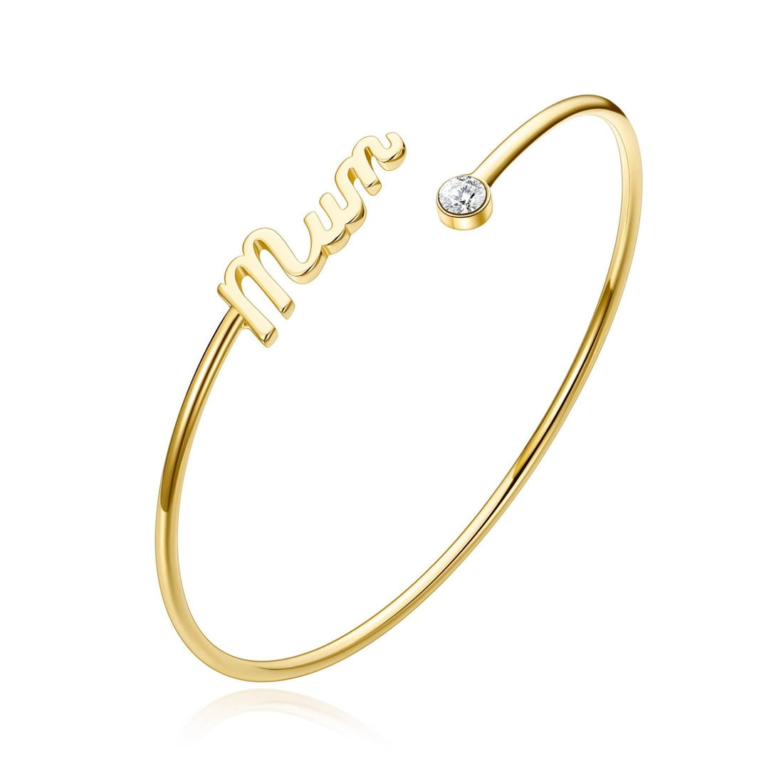 Gold Plated Mum Cuff Bangle Created with Zircondia® Crystals - Philip Jones Jewellery