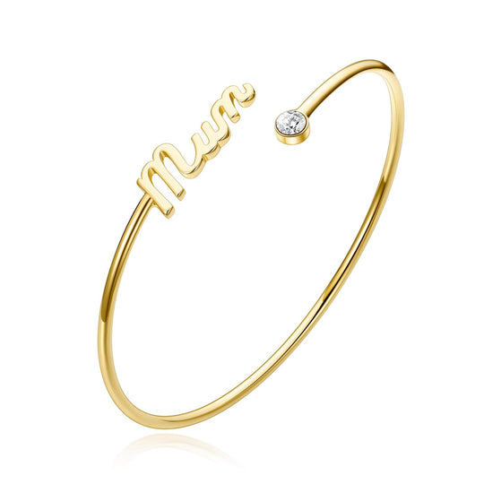 Gold Plated Mum Cuff Bangle Created with Zircondia® Crystals - Philip Jones Jewellery