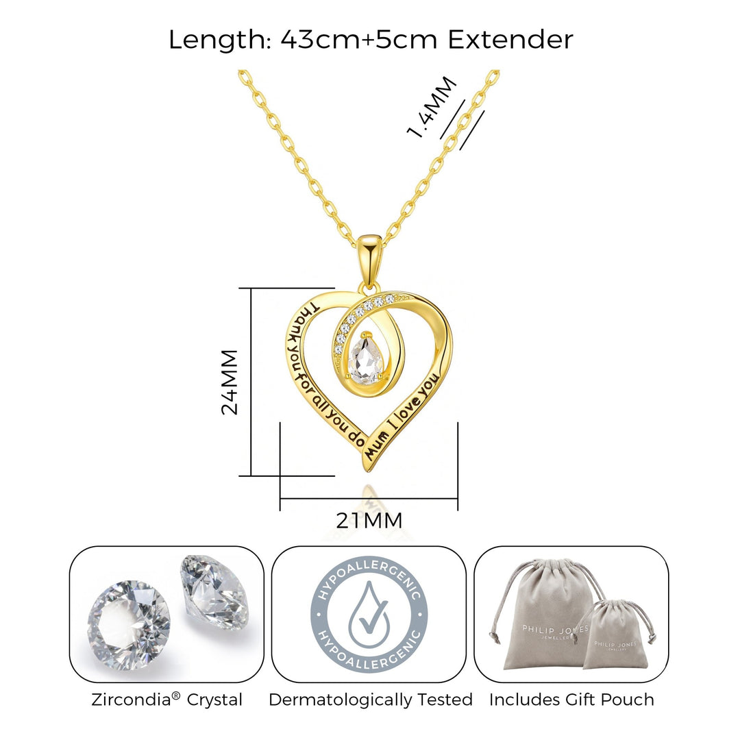 Gold Plated Mum I Love You Quote Necklace Created with Zircondia® Crystals - Philip Jones Jewellery