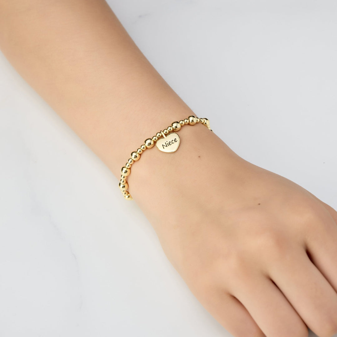 Gold Plated Niece Heart Charm Beaded Stretch Bracelet - Philip Jones Jewellery