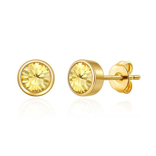 Gold Plated November (Topaz) Birthstone Earrings Created with Zircondia® Crystals - Philip Jones Jewellery