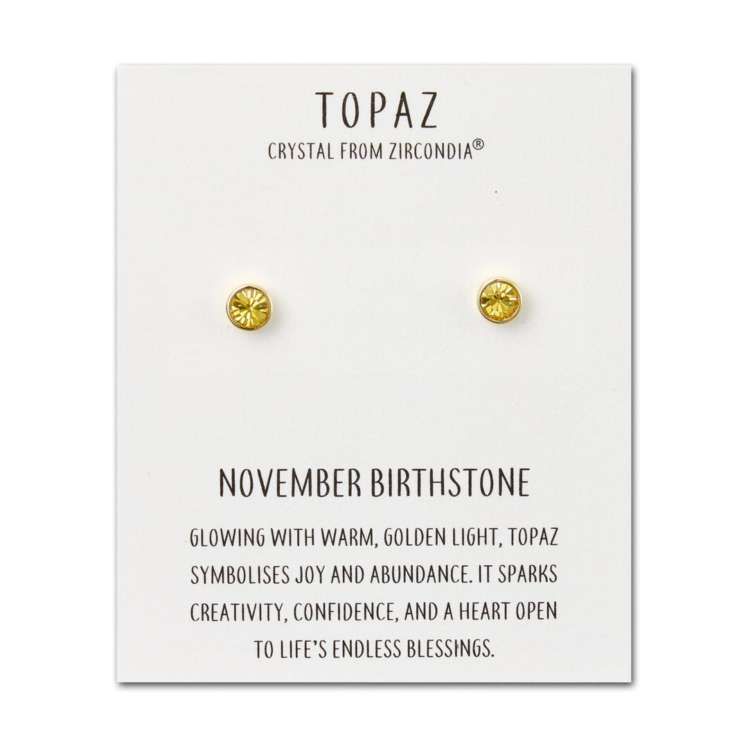 Gold Plated November (Topaz) Birthstone Earrings Created with Zircondia® Crystals - Philip Jones Jewellery