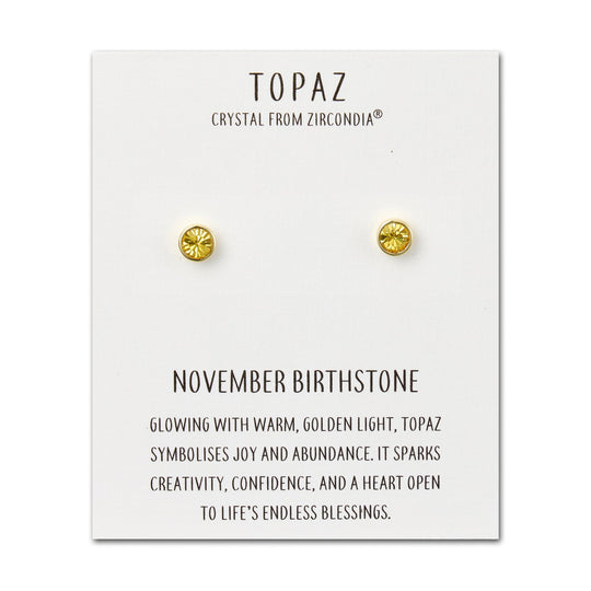 Gold Plated November (Topaz) Birthstone Earrings Created with Zircondia® Crystals - Philip Jones Jewellery