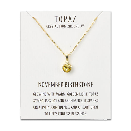 Gold Plated November (Topaz) Birthstone Necklace Created with Zircondia® Crystals - Philip Jones Jewellery