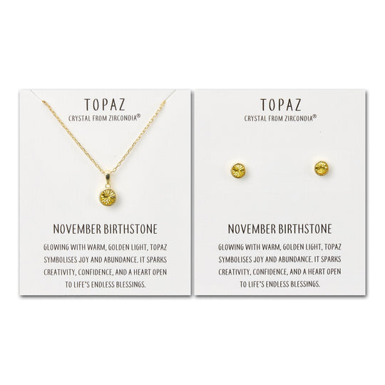 Gold Plated November (Topaz) Birthstone Necklace & Earrings Set Created with Zircondia® Crystals - Philip Jones Jewellery