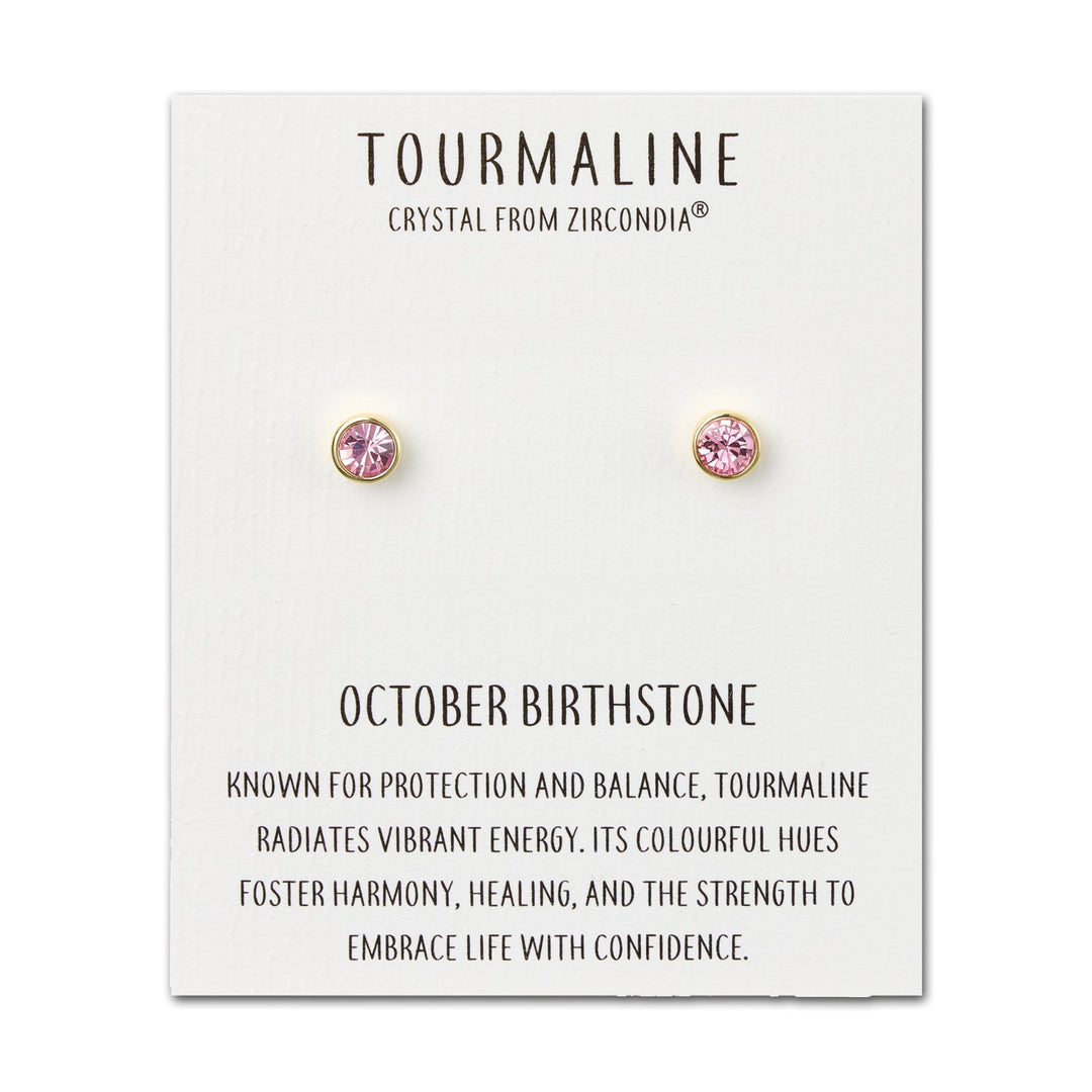 Gold Plated October (Tourmaline) Birthstone Earrings Created with Zircondia® Crystals - Philip Jones Jewellery