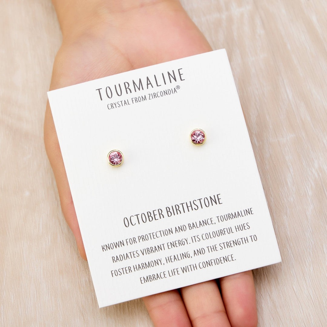 Gold Plated October (Tourmaline) Birthstone Earrings Created with Zircondia® Crystals - Philip Jones Jewellery