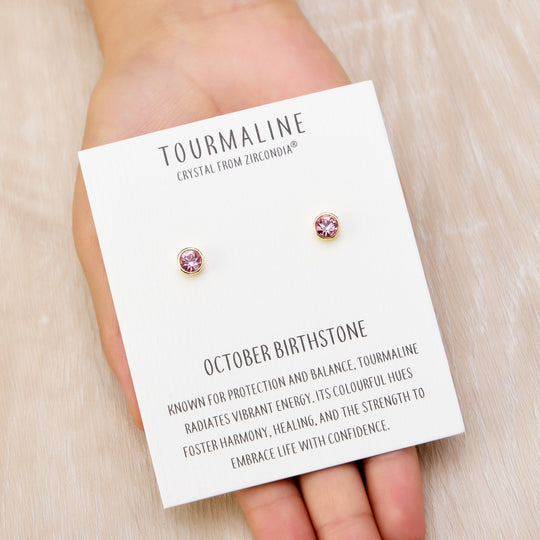 Gold Plated October (Tourmaline) Birthstone Earrings Created with Zircondia® Crystals - Philip Jones Jewellery