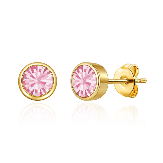 Gold Plated October (Tourmaline) Birthstone Earrings Created with Zircondia® Crystals - Philip Jones Jewellery
