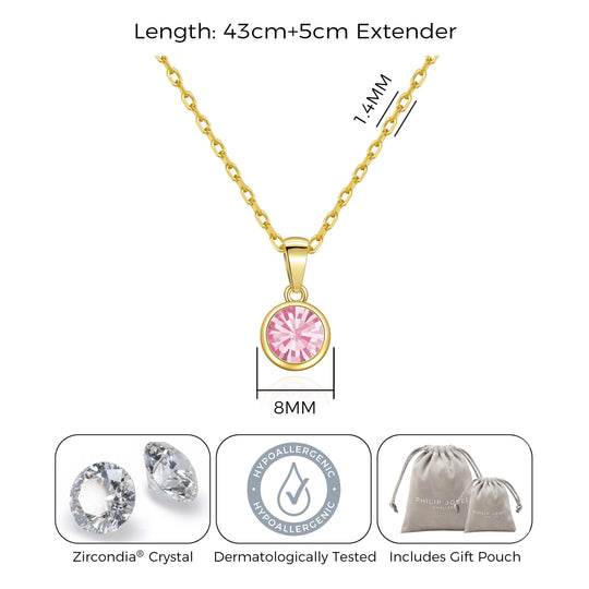 Gold Plated October (Tourmaline) Birthstone Necklace Created with Zircondia® Crystals - Philip Jones Jewellery