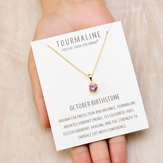 Gold Plated October (Tourmaline) Birthstone Necklace Created with Zircondia® Crystals - Philip Jones Jewellery