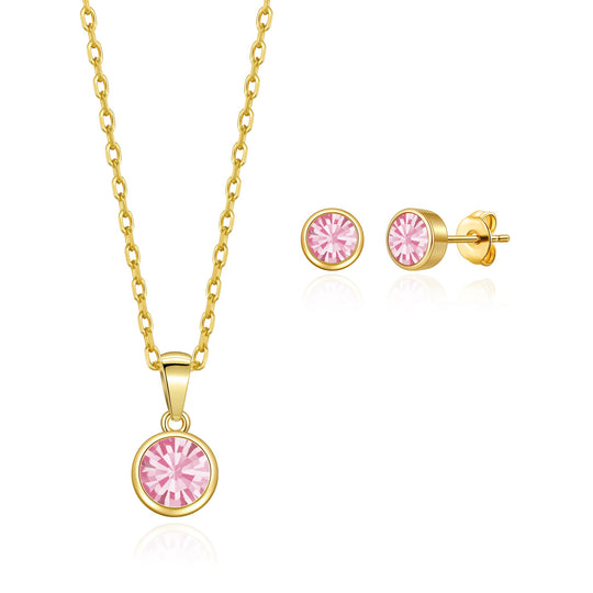 Gold Plated October (Tourmaline) Birthstone Necklace & Earrings Set Created with Zircondia® Crystals - Philip Jones Jewellery