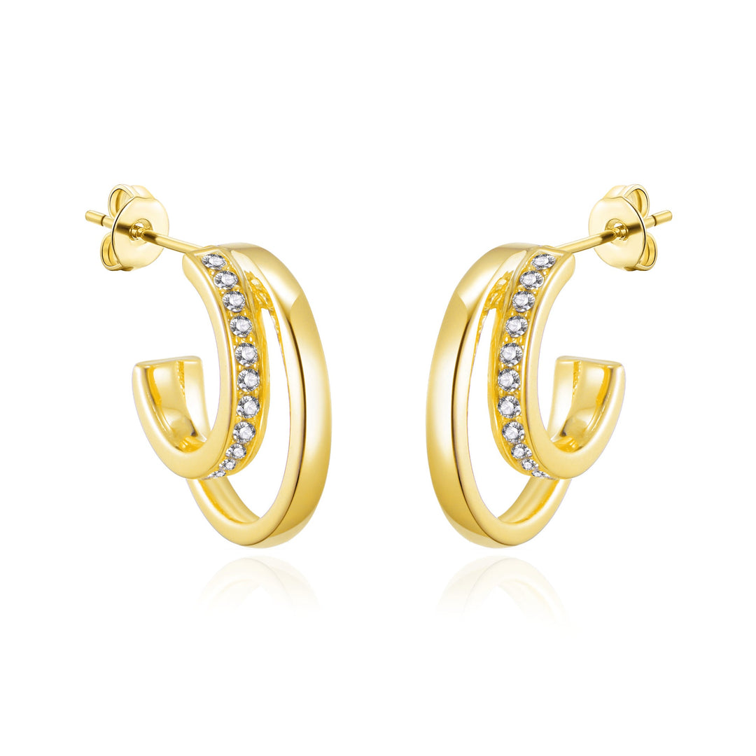 Gold Plated Open Double Hoop Earrings Created With Zircondia® Crystals - Philip Jones Jewellery