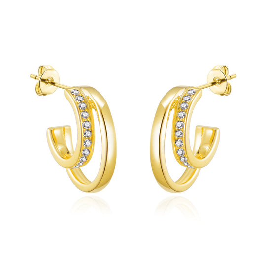 Gold Plated Open Double Hoop Earrings Created With Zircondia® Crystals - Philip Jones Jewellery