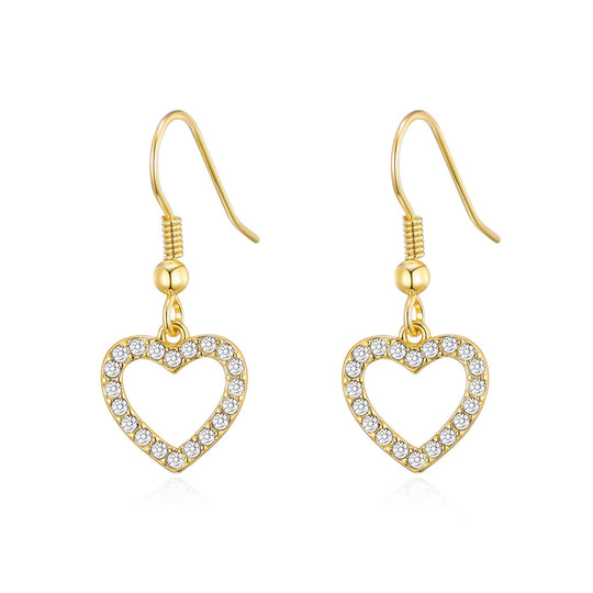Gold Plated Open Heart Drop Earrings Created with Zircondia® Crystals - Philip Jones Jewellery