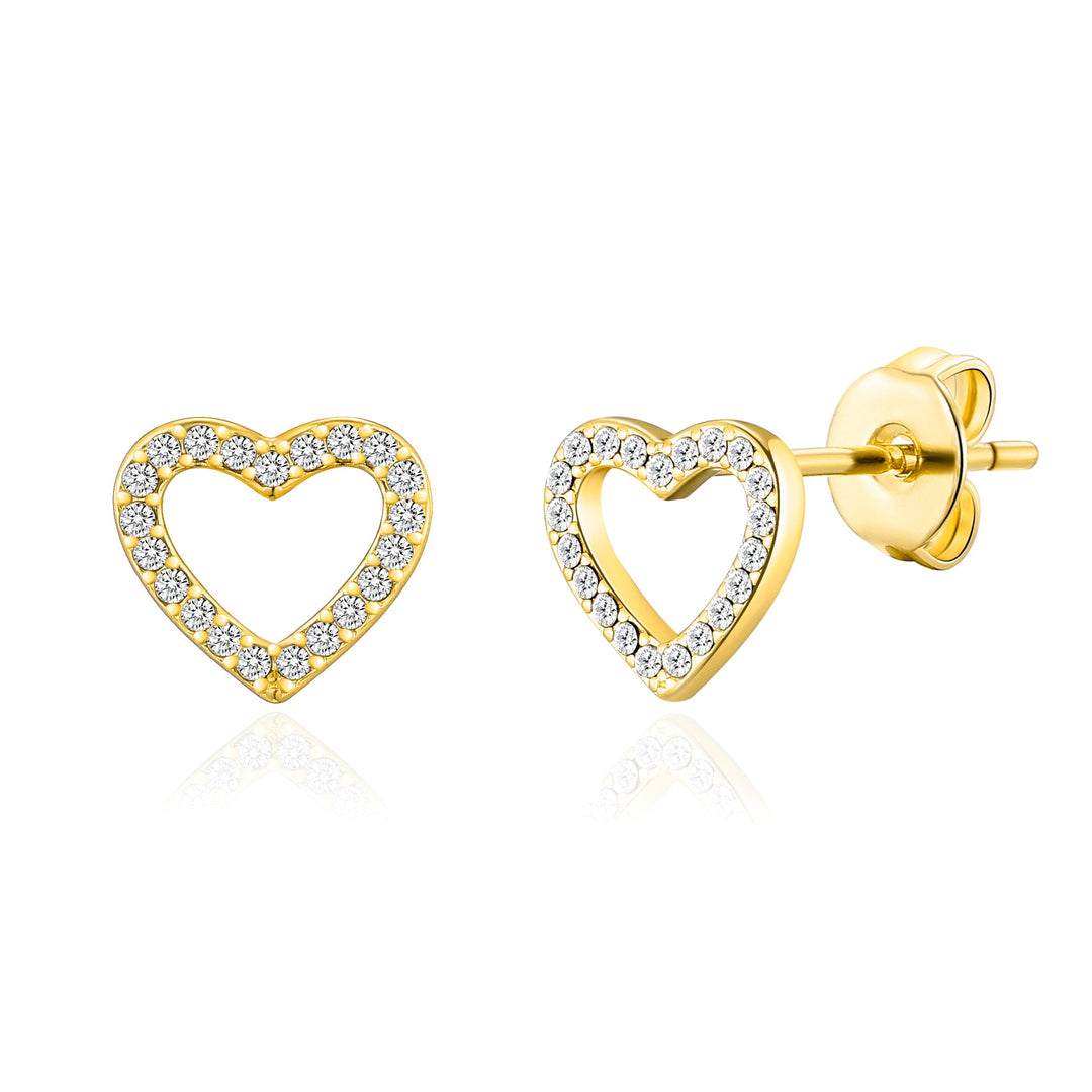 Gold Plated Open Heart Earrings Created with Zircondia® Crystals - Philip Jones Jewellery